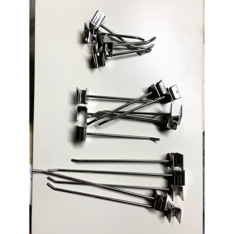 Combo 10 móc treo đồ cài hộp 10, 15, 20,25 cm bằng inox, móc treo phụ kiện điện thoại