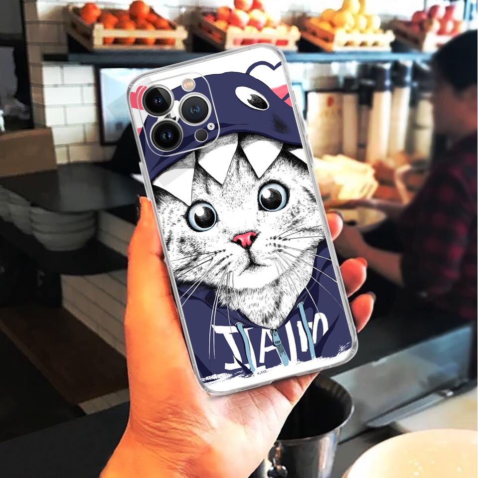 Vỏ ốp iPhone Silicon Trong Suốt Dino Cat cho iPhone 6pl/6spl/7/7pl/8/8pl/x/xs/xsmax/11/12/13/pro/max - Chinchincase
