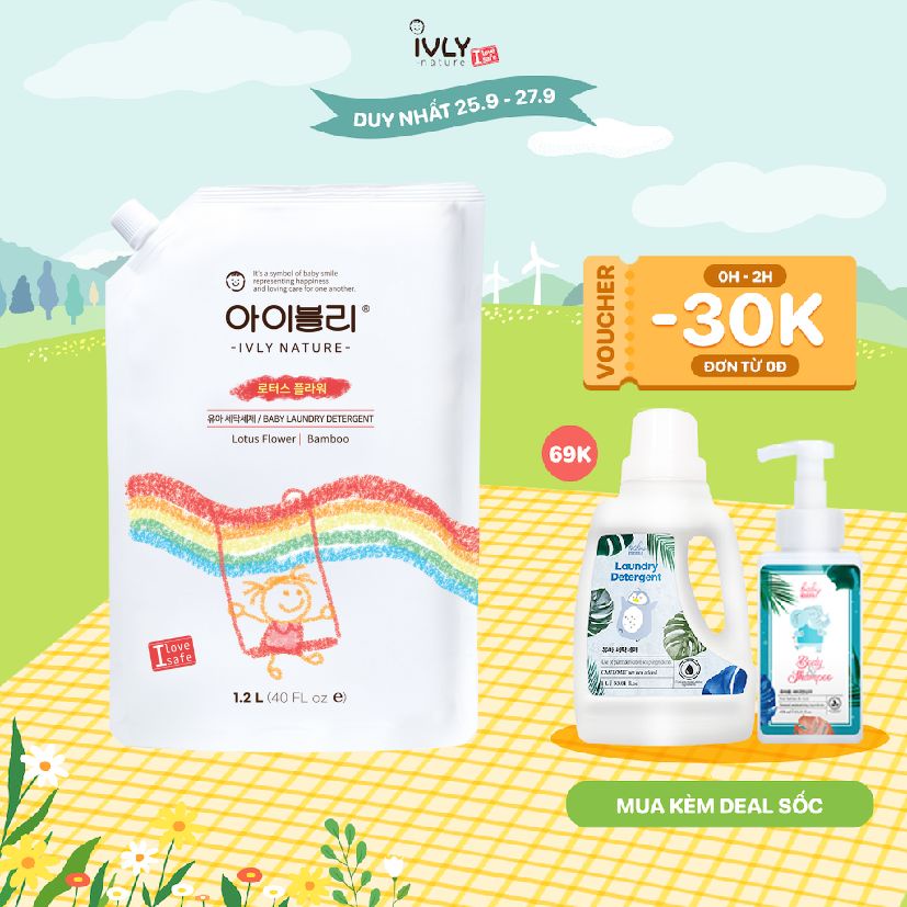 Nước giặt quần áo hữu cơ IVLY NATURE hương hoa sen và tinh chất tre dạng túi dung tích 1200ml nhập khẩu Hàn Quốc ivly006