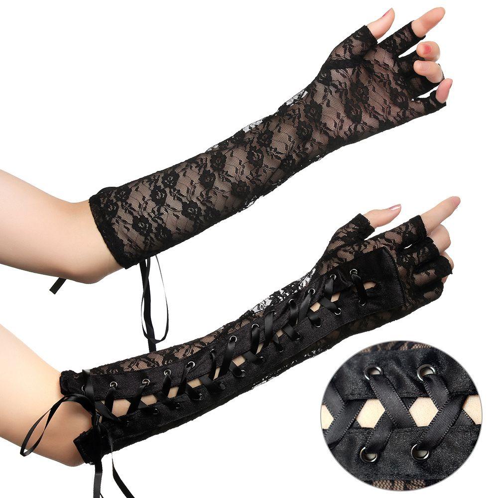 1 Đôi Găng Tay Ren Dài Hở Ngón Hóa Trang Halloween