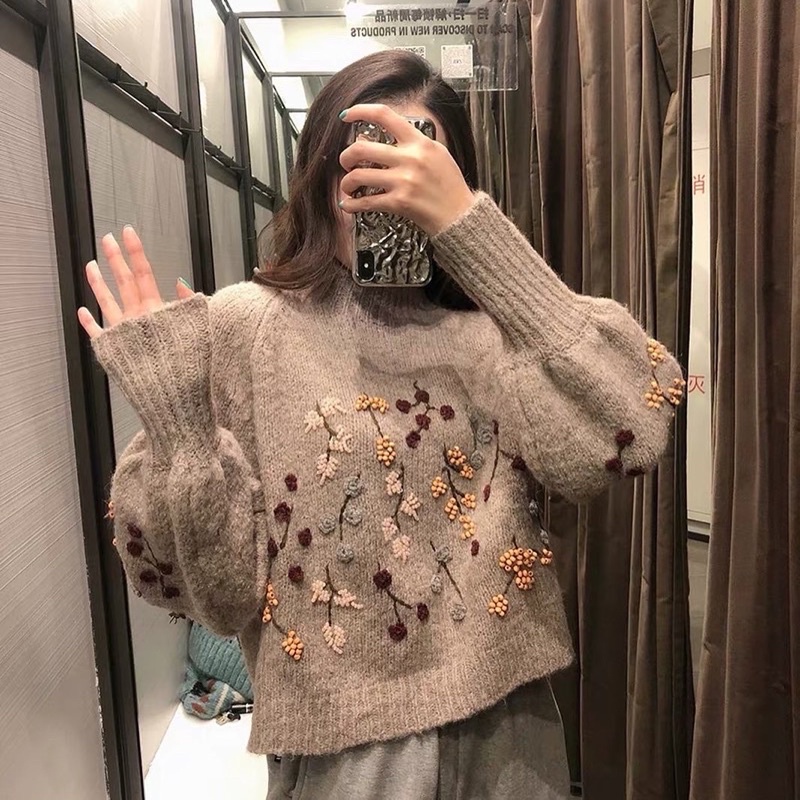 Áo len tay bo thêu hoa Z*ra mẫu mới 2021