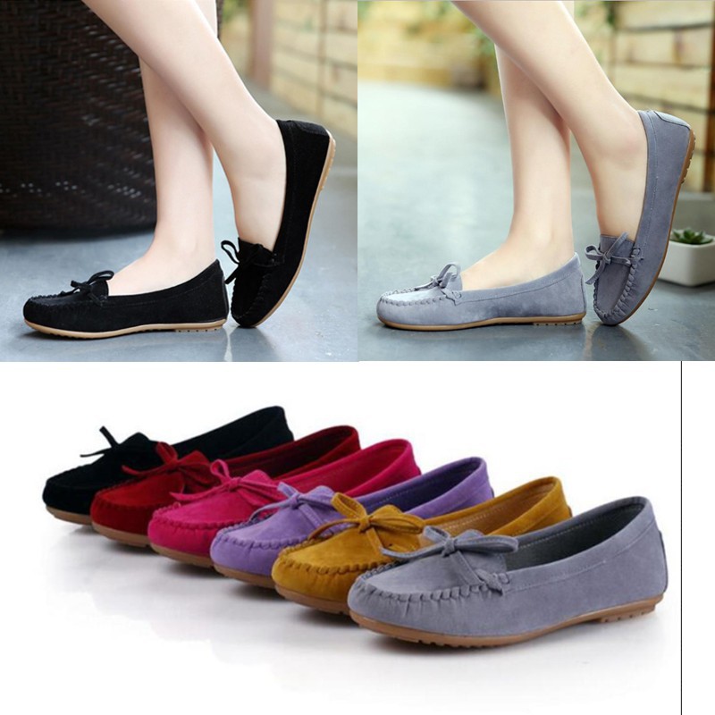 Giày Lười Da Lộn Mềm Mại Đính Nơ Tua Rua Size 35-40 Cho Nữ