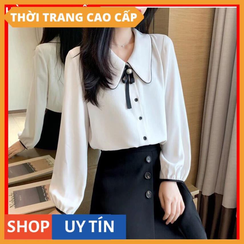 Áo sơ mi nữ công sở tay dài, viền cổ có nơ tiểu thư nữ tính, thanh lịch chất vải cao cấp- xưởng HÀNG CAO CẤP [SIÊU PHẨM]