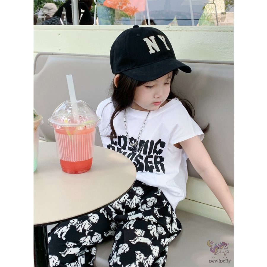 Bộ Áo Sát Nách In Chữ + Quần Thiết Kế Hoạt Hình Phong Cách Hàn Quốc Cho Bé Gái