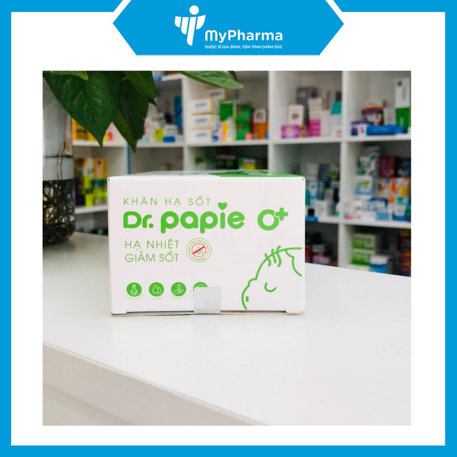 Khăn hạ sốt Dr. Papie 0+ - hạ nhiệt giảm sốt (5 túi x 5 khăn)