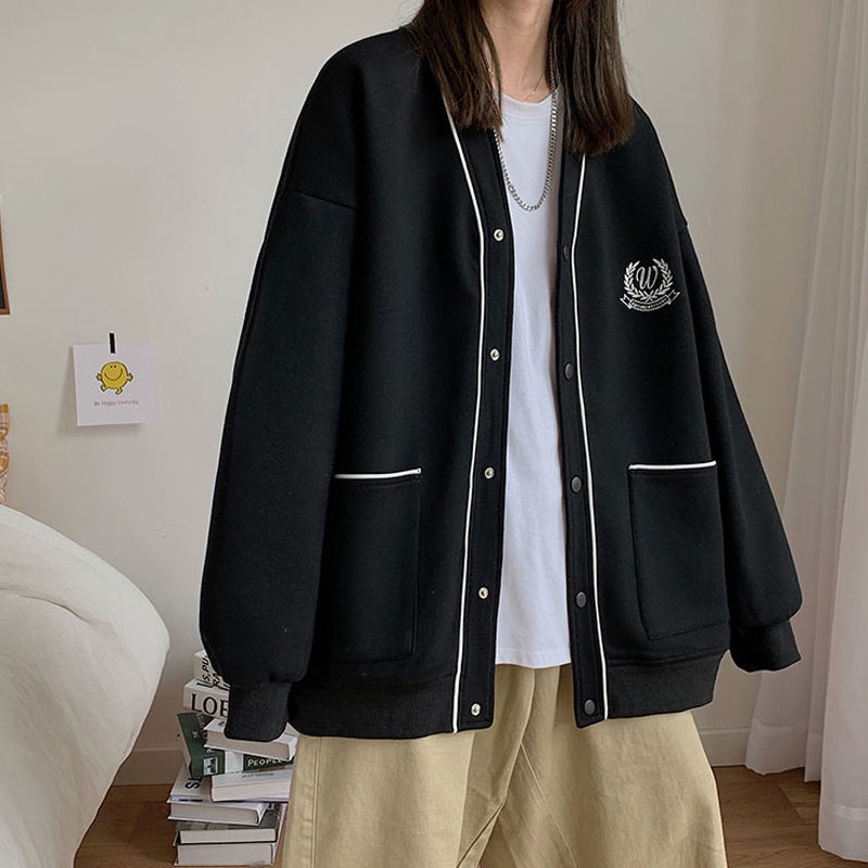 Áo khoác len dáng rộng phong cách Hong Kong thời trang cho nam và nữ