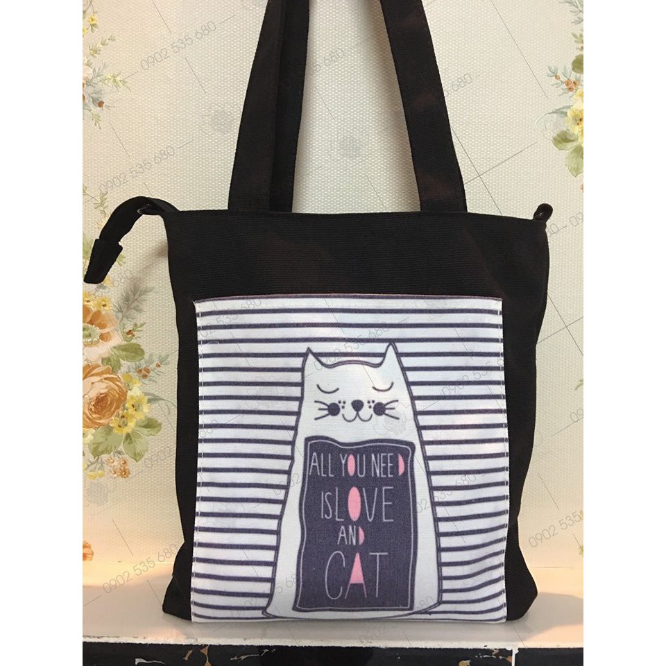 Túi tote canvas ( Hình con mèo dể thương  )