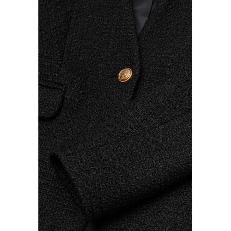 H&amp;M Đức- Áo khoác dạ tweed auth new tag chính hãng blazer vest đen nút vàng sang trọng cao cấp hai 2 lớp nút độn vai
