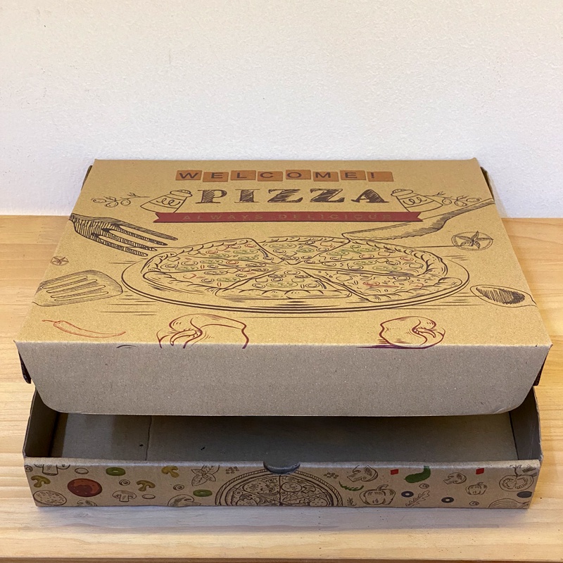 Combo 100 hộp pizza in sẵn kích cỡ 20, 23, 27cm, màu sắc đẹp, hộp cứng cáp hiện đại, không mùi, an toàn thực phẩm