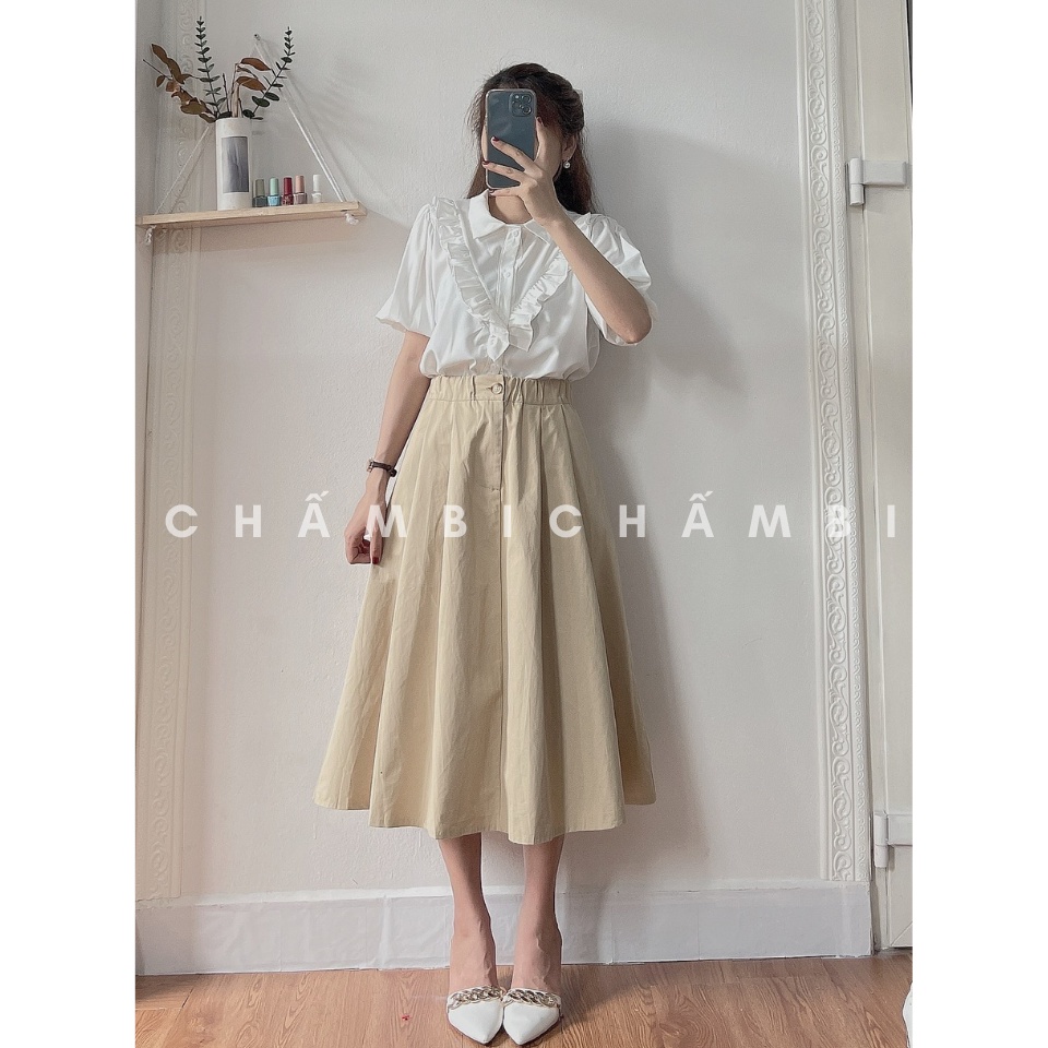 [SALE] Áo sơ mi nữ đẹp A.203, áo sơ mi trắng cổ đức nhỏ tay ngắn bồng viền bèo ngực chữ V hàn quốc