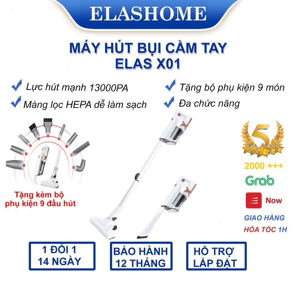 Máy hút bụi cầm tay tiện lợi  đa chức năng Elashome ELAS X01 lực hút cực khỏe bảo hành 12 tháng