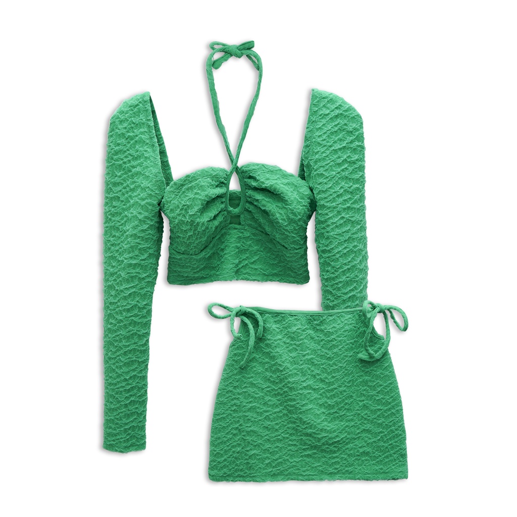 Set Nữ Chân Váy Bow Tie Side , Chất Thun Xốp Xoán Thoải Mái , WSD000183 , SOMEHOW