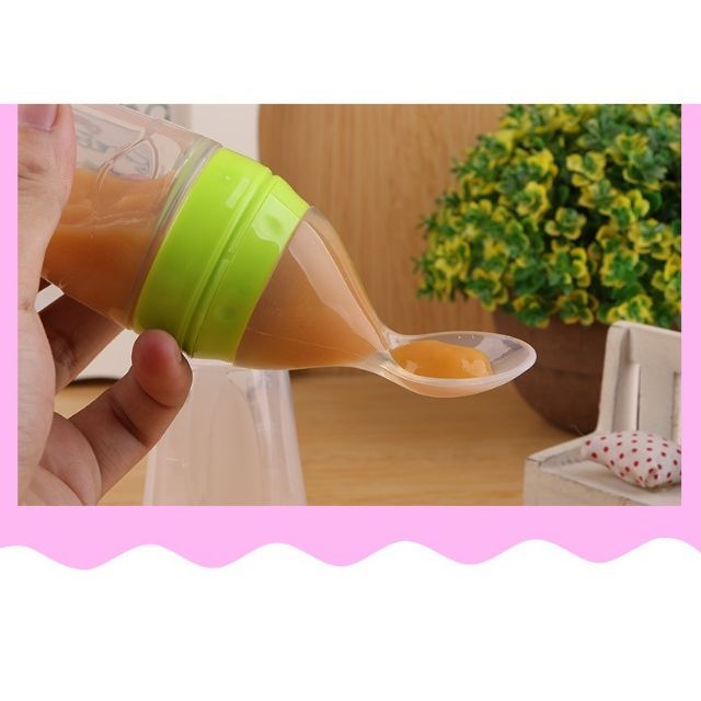 Bình Thìa Ăn Dặm Silicon 90ml, Bón Sữa, Cháo Tiện Lợi Cho Bé