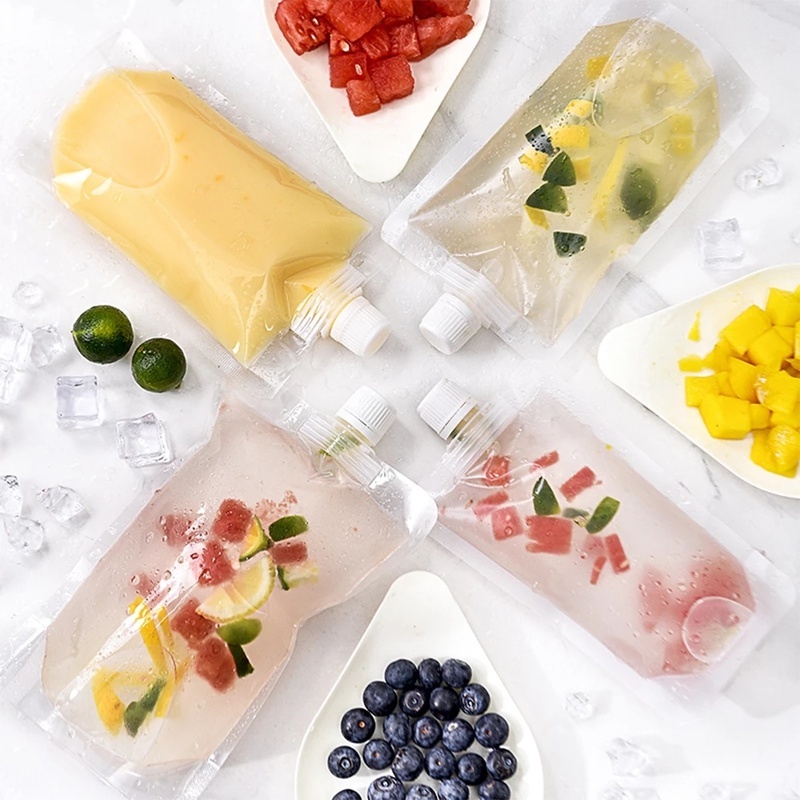 Reusable Reusable Clear Plastic Beverage Bags with Sticker or Funnel