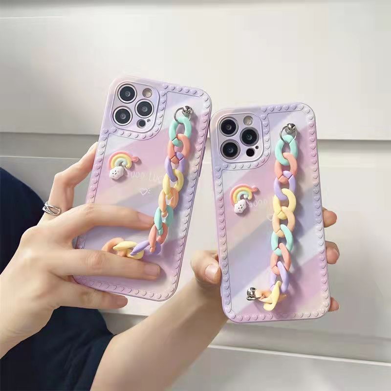 Ốp Điện Thoại Dẻo Họa Tiết Cầu Vồng 3D Kèm Dây Đeo Tay Cho IPhone 6 6S 7 8 Plus SE 2020 X XR XS Max 11 12 13 Pro Max