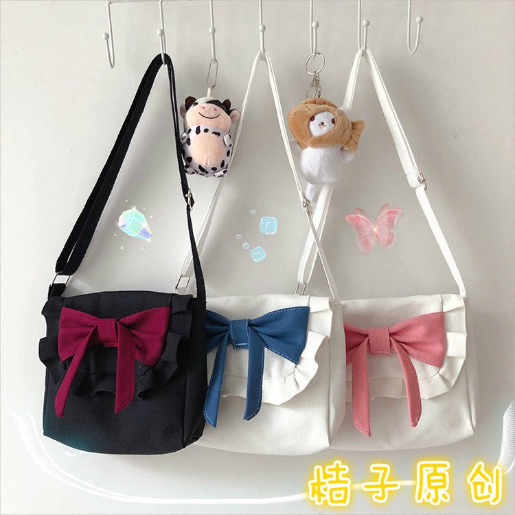 Túi vải canvas đính nơ đơn giản ngọt ngào phong cách lolita Nhật bản