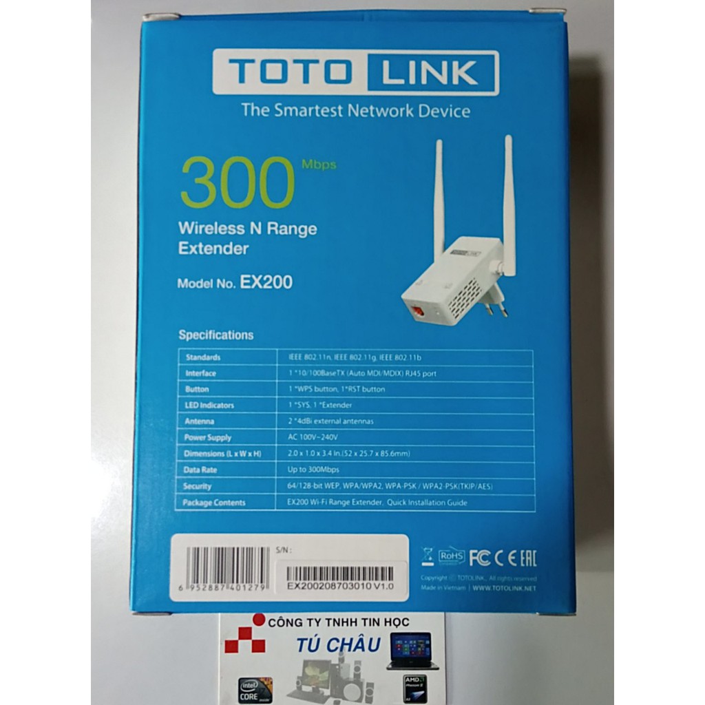 Bộ mở rộng kích sóng Wifi TOTOLINK  Wireless N Range Extender EX200 | BigBuy360 - bigbuy360.vn
