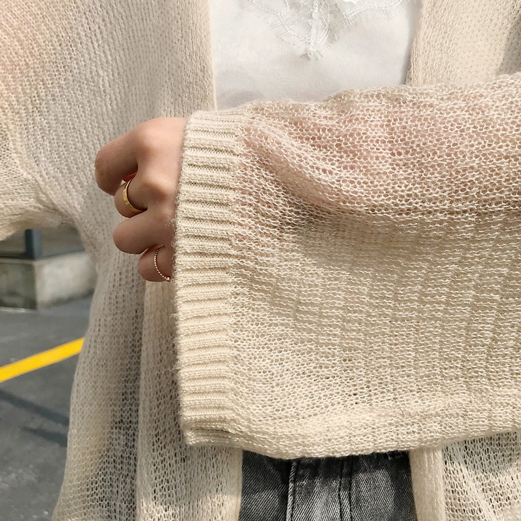 Áo khoác Cardigan len mỏng nữ, Áo gió đi biển mỏng nhẹ mặc với đầm maxi Cao Cấp phong cách Ulzzang - MiNhi