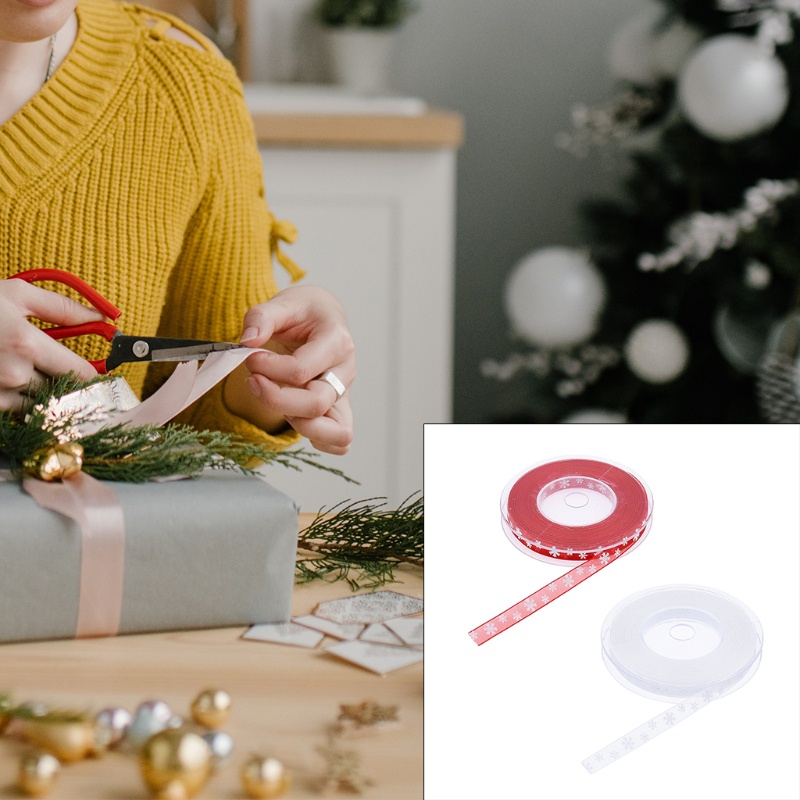 Cuộn Dây Ruy Băng Polyester Họa Tiết Bông Tuyết Giáng Sinh DIY