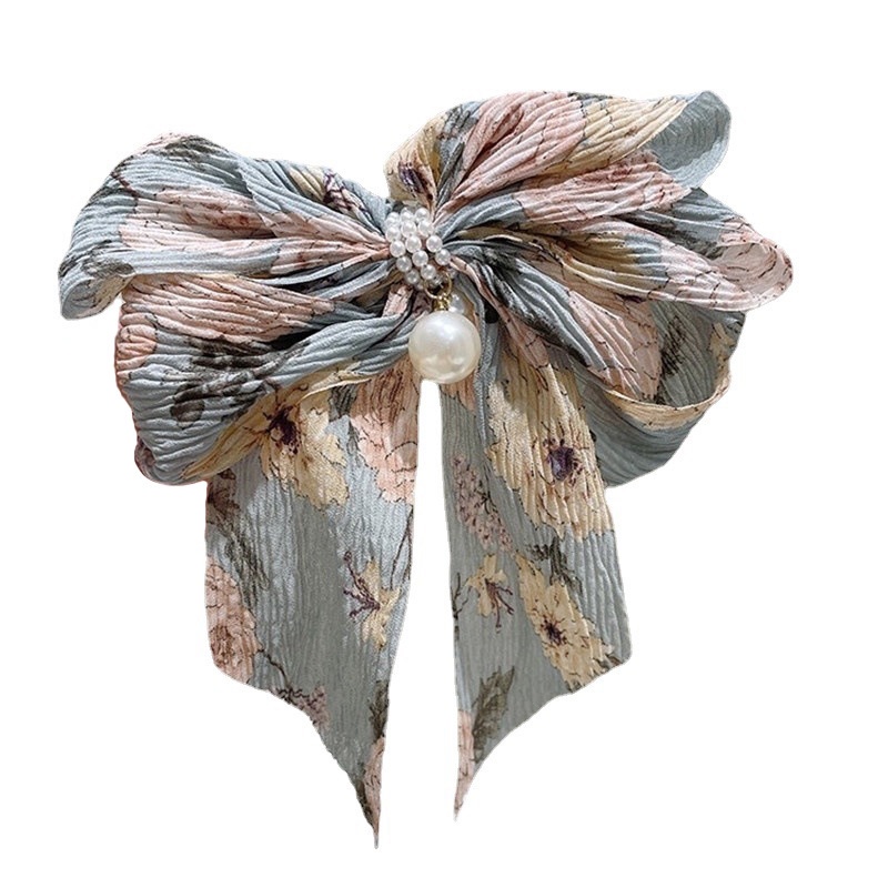 Kẹp Tóc Mỏ Vịt Bằng Vải Họa Tiết Hoa Thắt Nơ Sau Lưng Phong Cách Hàn Quốc Ngọt Ngào