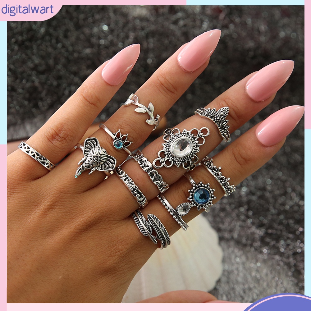 Bộ 12 nhẫn đính đá phong cách vintage cho nữ