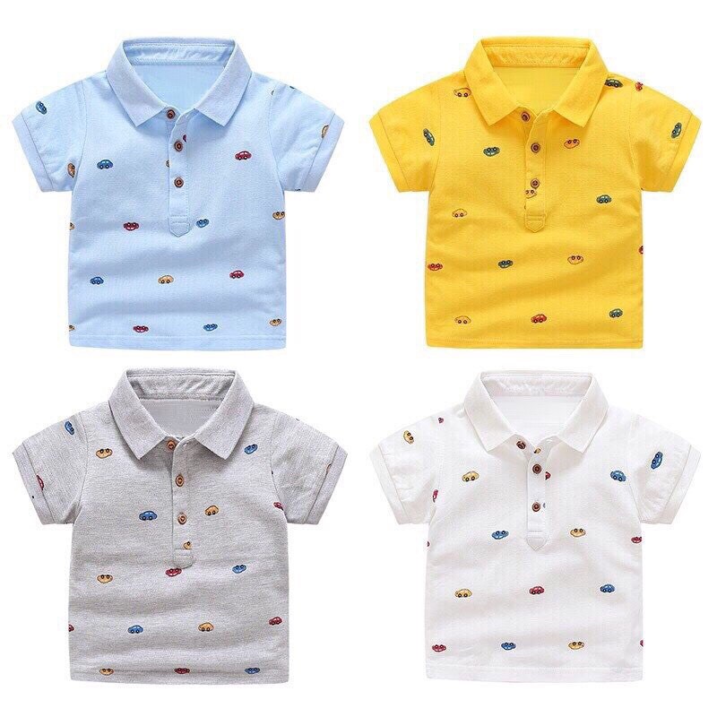 ÁO THUN POLO BÉ TRAI TRẺ EM HÀN QUỐC POLOKIDS 2,3,4,5,6 TUỔI CÓ CỔ SỌC IN Ô TÔ VẬT ĐẸP 100% COTTON THOÁNG MÁT, MỂM MỊN