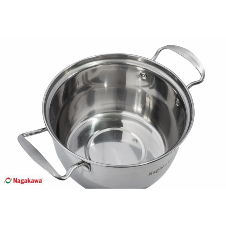 Bộ 3 nồi inox cao cấp 1 đáy Nagakawa NAG1305 (size 16cm, 20cm, 24cm) dùng cho mọi loại bếp - Hàng Chính Hãng