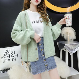 Hồng/Xanh ngọc - Áo khoác len nữ hàn quốc