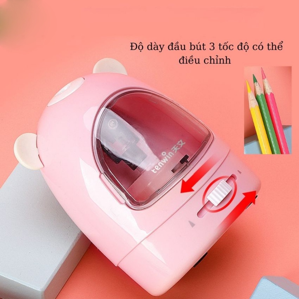 Bộ Văn phòng phẩm Tẩy - Gọt bút chì - Hút bụi tự động Deli Xanh/Hồng tặng bút chì, hộp tẩy thay thế - Quà tặng cho bé