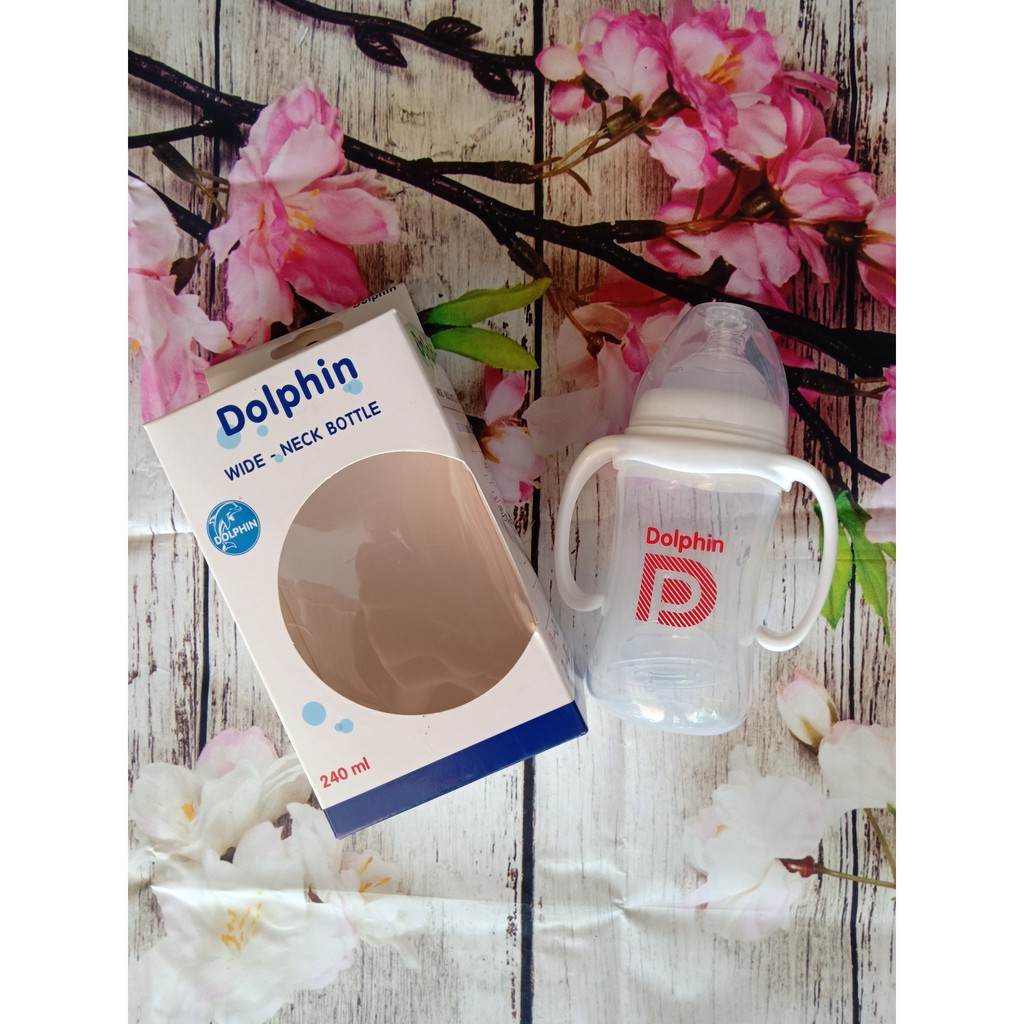 BÌNH SỮA DOLPHIN CỔ RỘNG 240ML ( có tay cầm)