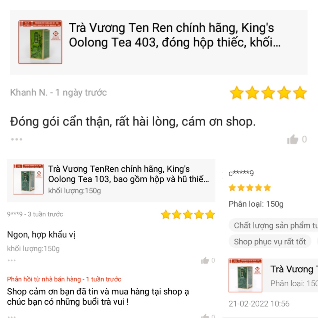 Trà Vương TenRen, King's Oolong Tea 103, bao gồm hộp và hũ thiếc đựng trà, khối lượng 150g, 300g