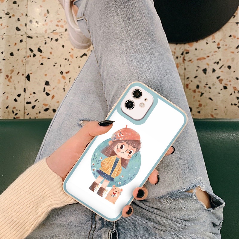 Ốp iphone vuông cạnh iphone BÉ GÁI VÀ CHÚ CHUỘT 6/6splus/7plus/8/8plus/xr/xs/12/13/pro/max/plus/promax tr1027