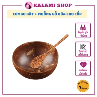 Combo Bộ Chén Bát Gáo Dừa kèm muỗng gỗ tự nhiên chất lượng, an toàn sức khỏe