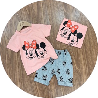 Bg438 - bộ cotton áo hồng quần xám cho bé