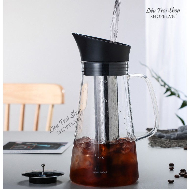 Bình coldbrew pha cà phê cold brew bình pha cafe lạnh bình pha trà bình nước thuỷ tinh nắp tự động