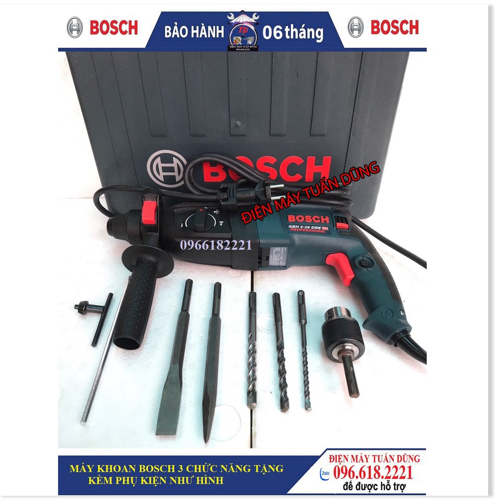 Máy khoan bê tông 3 chức năng Bosh 2_26 800W KÈM ĐẦU KHOAN SẮT, GỖ VÀ 5 MŨI KHOAN, ĐỤC BÊ TÔNG