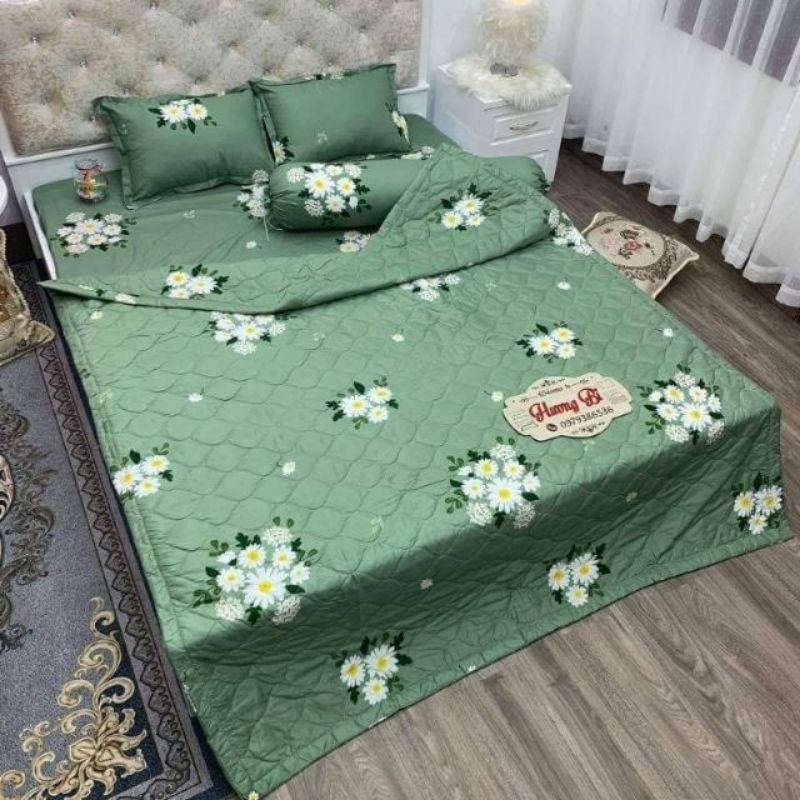 (rẻ vô địch) Bộ ga gối 5 món chăn thu hè ga chun vỏ gối đầu cotton poly khách hàng được chọn mẫu thoải mái khi đến shop