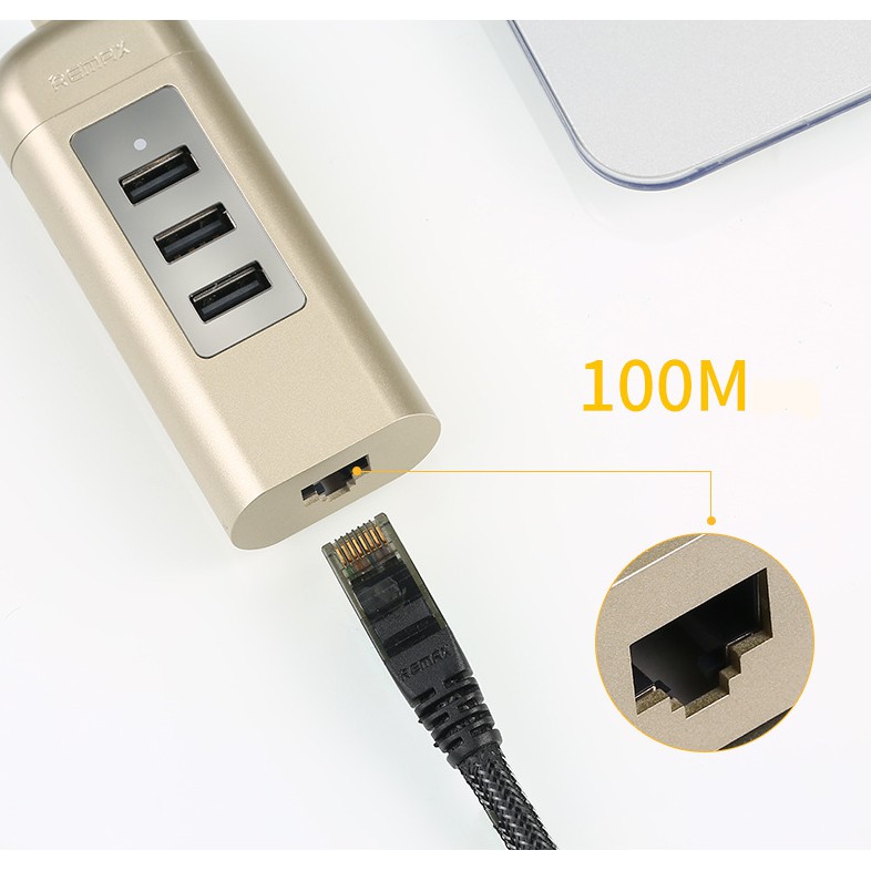 Cáp chuyển USB sang Lan+Hub USB 2.0 Remax RU-U4