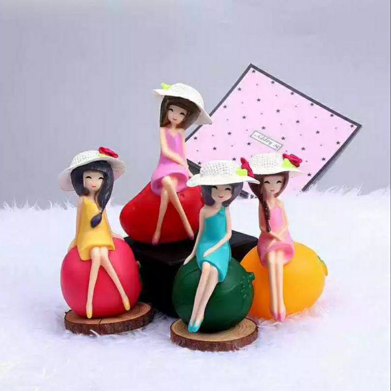 Set 4 cô gái hoa quả trang trí bánh kem, phụ kiện bánh, đồ chơi cho bé