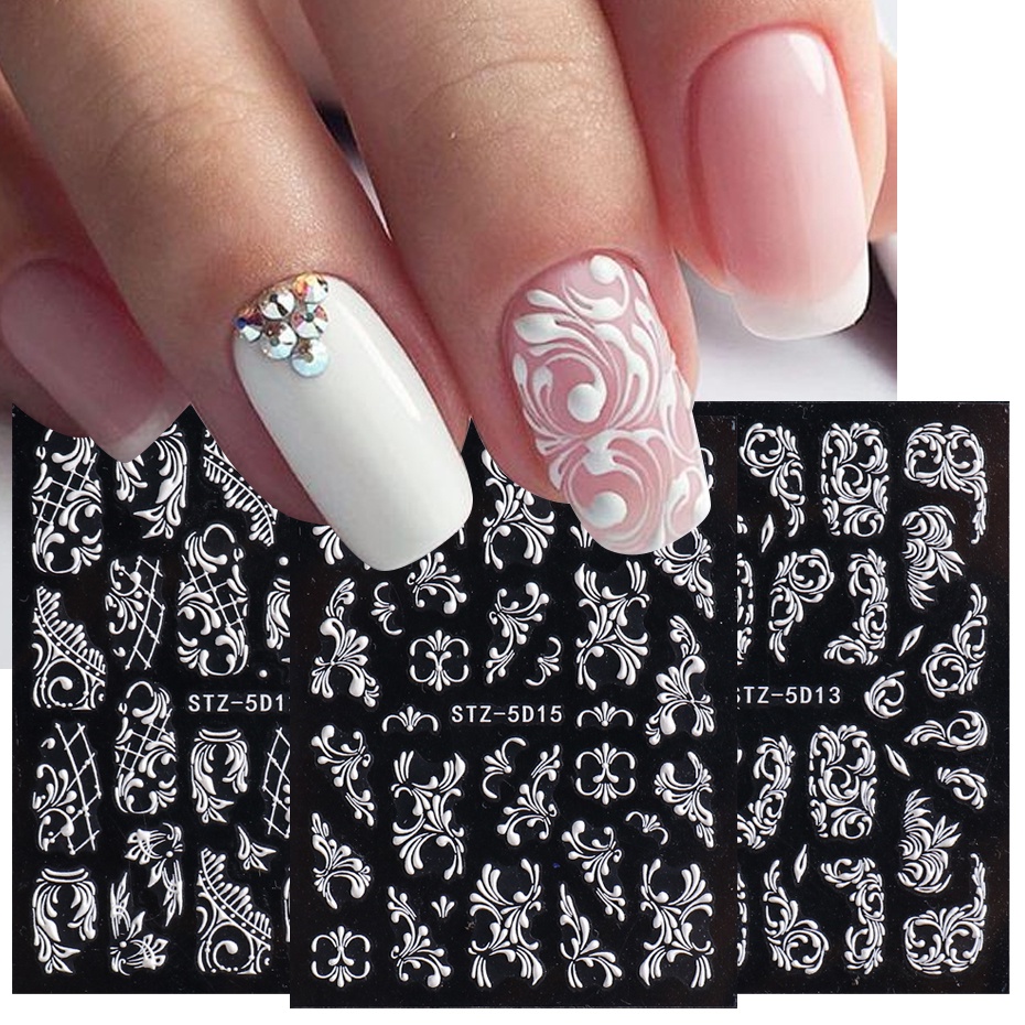 Miếng Dán Trang Trí Móng Tay 5D Acrylic Họa Tiết Ren Hoa Nghệ Thuật