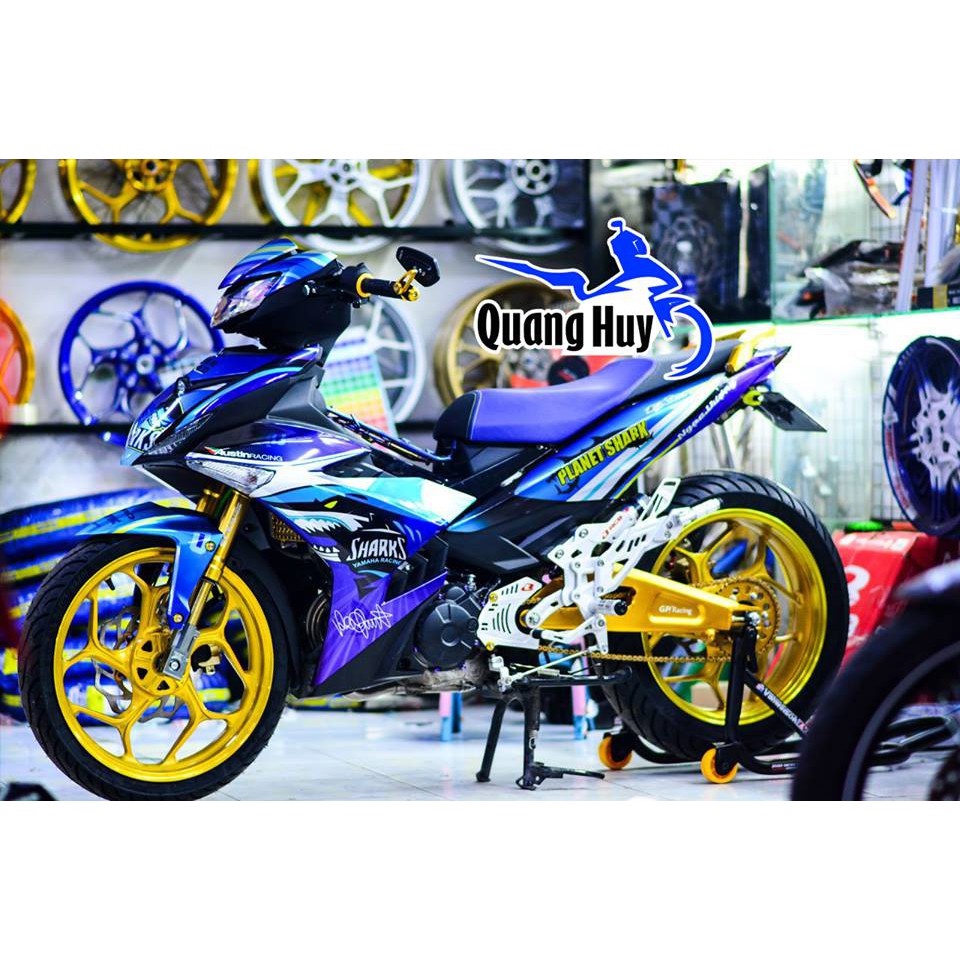 Tem trùm Exciter 150 Xanh GP Cá Mập, độ team trùm decal xe máy ex dán đời 2015-2020