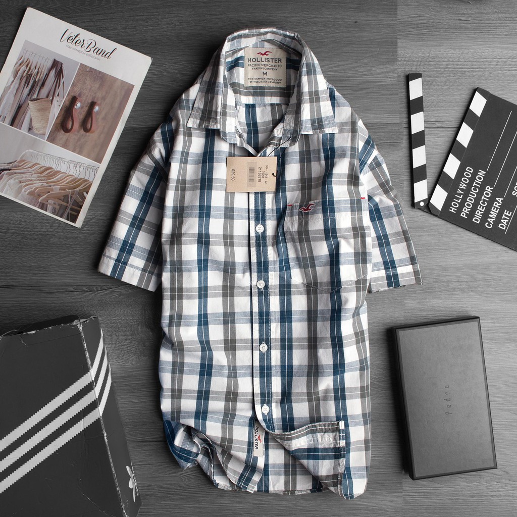 Áo sơ mi caro nam tay ngắn Kẻ Xanh Coban Nâu - Hollister America Cao Cấp - Mạnh Mẽ Nam Tính | BigBuy360 - bigbuy360.vn