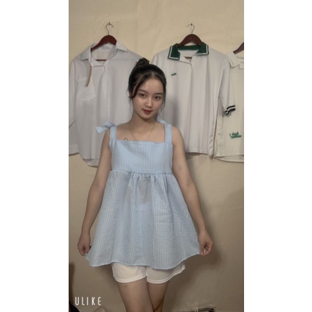 Set Babydoll Thắt Nơ Vai Kèm Quần Short Trắng Xinh Xắn sihoangngan