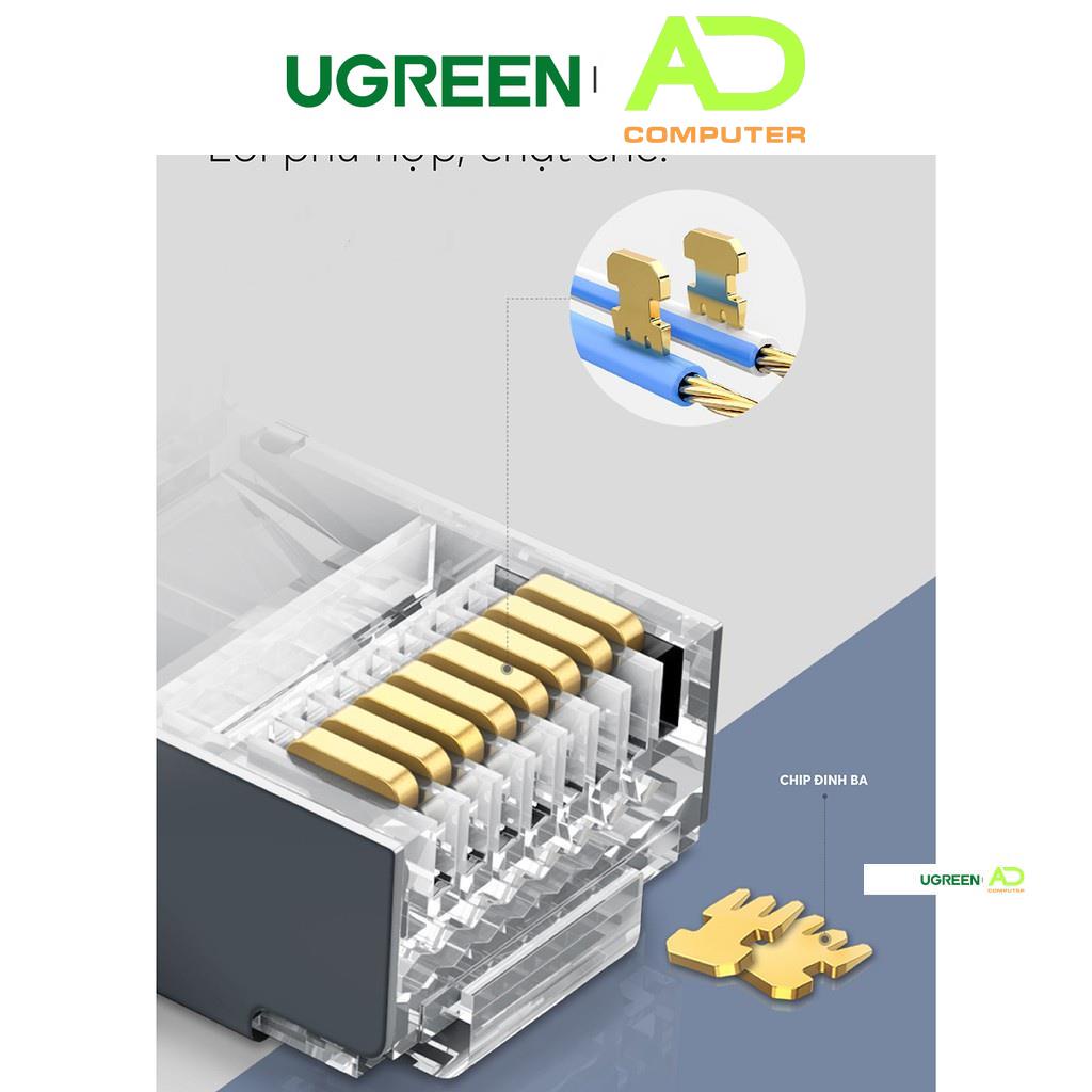 Đầu bấm mạng RJ45 UGREEN NW111 cho dây CAT6, bọc inox chống nhiễu - Hàng phân phối chính hãng - Bảo hành 18 tháng