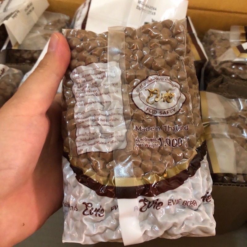 Trân Châu Đường Đen Caramen Thái Lan Evie 1kg/ gói hạt giòn dai - Nguyên liêu làm trà sữa, pha chế, làm bánh, nấu chè