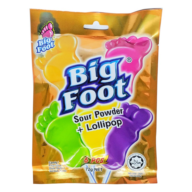 Kẹo que bàn chân chấm bột hương trái cây Big Foot 72g (6 cái) nhập khẩu Malaysia