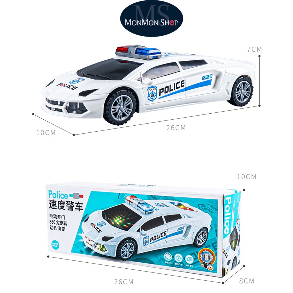 (Đồ chơi Trẻ Em) Xe Hơi Cảnh Sát, Ô tô police Biến Hình Xoay 360 độ có đèn led phát nhạc chất lượng đảm bảo