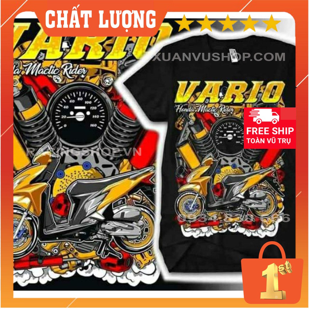 [ Áo Tem Xe ]  Áo Thun Vario 3D Cotton 4 chiều 100% T-Shirt Racing Team - Bảo Hành Bung Tróc Vĩnh Viễn