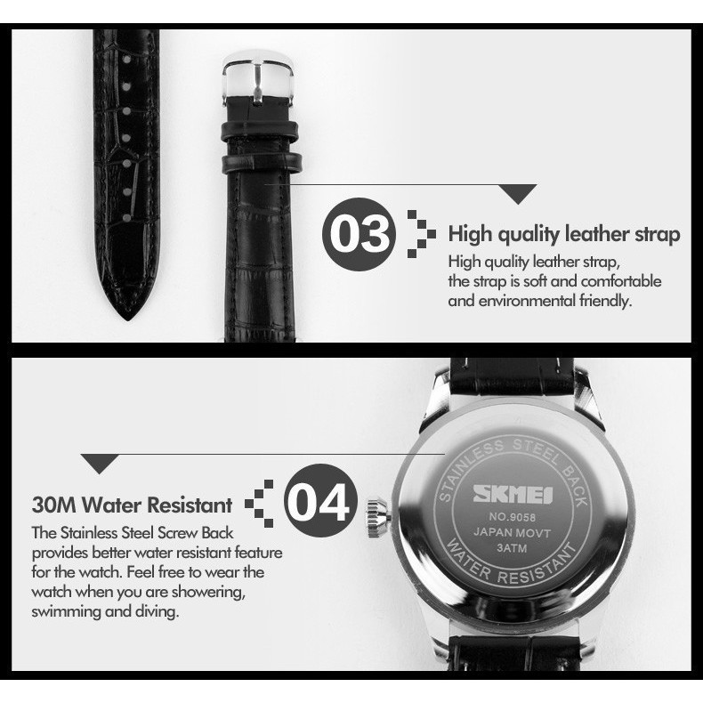 Đồng hồ nam chống nước dây da cao cấp SKMEI BW015 - Boss Watches