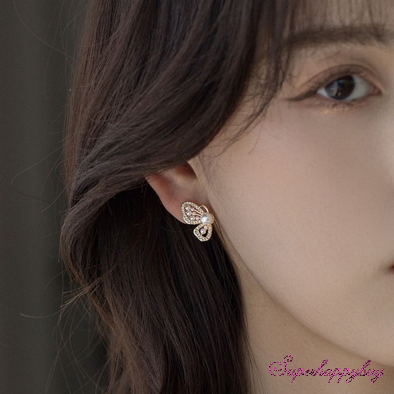 Bông Tai Mạ Bạc Hình Bướm Đính Ngọc Trai Đơn Giản Chất Lượng Cao